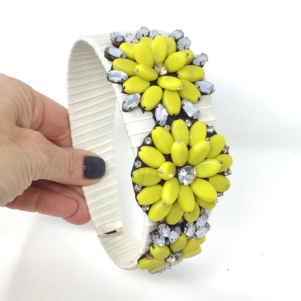 CRYSTAL & BEADED FLORAL THICK HEADBAND